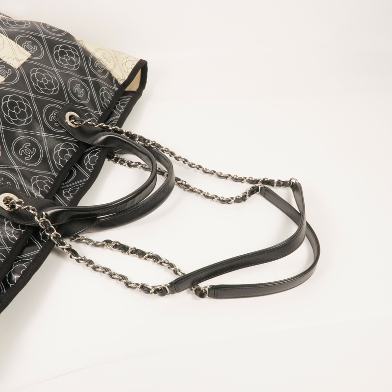 CHANEL 塗層帆布2 Way Tote銀扣手挽肩背兩用袋-4