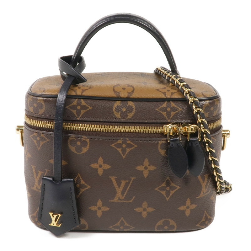 LOUIS VUITTON Monogram/Monogram Reverse Vanity PM金扣手挽肩背兩用袋棕色-0
