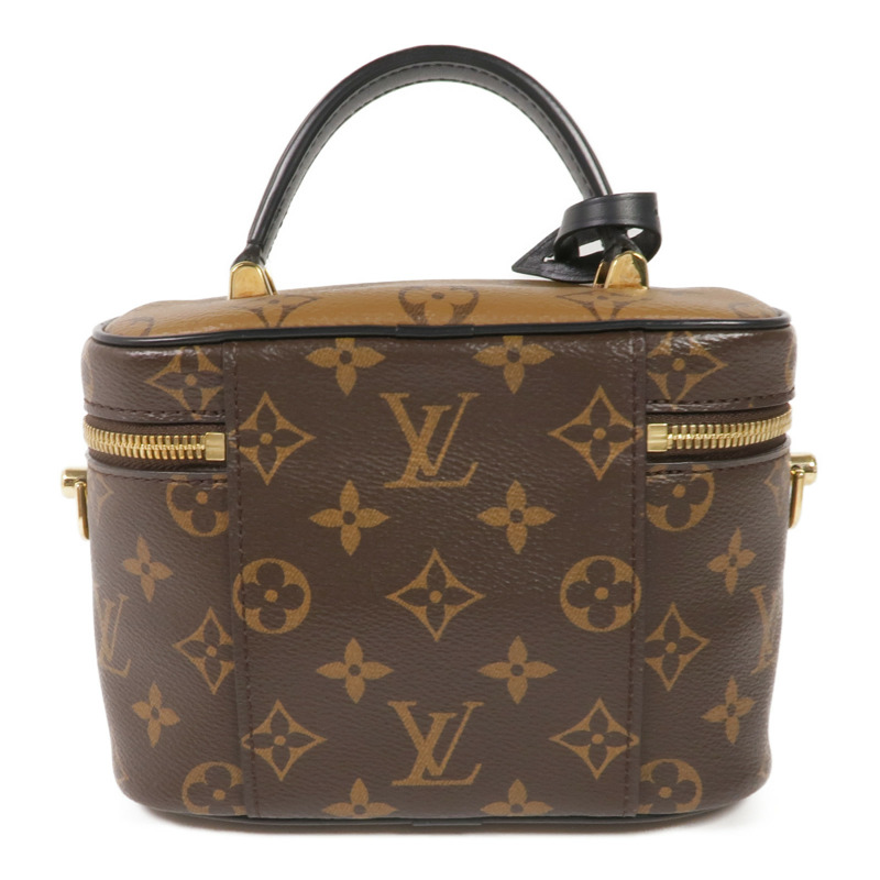 LOUIS VUITTON Monogram/Monogram Reverse Vanity PM金扣手挽肩背兩用袋棕色-1