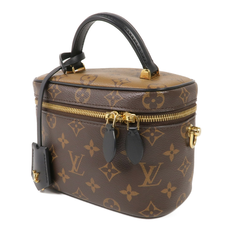 LOUIS VUITTON Monogram/Monogram Reverse Vanity PM金扣手挽肩背兩用袋棕色-2