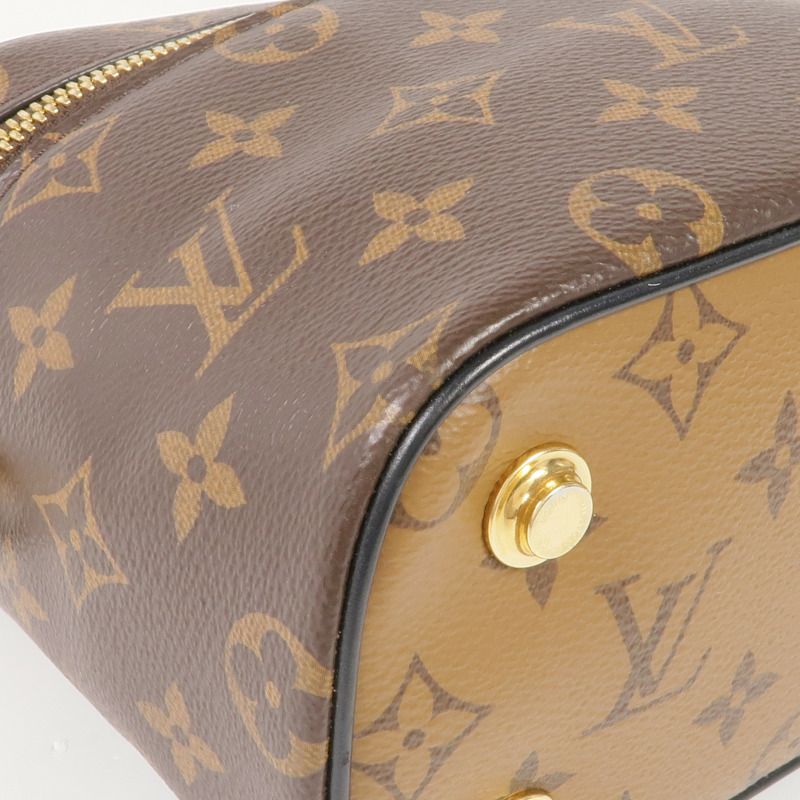 LOUIS VUITTON Monogram/Monogram Reverse Vanity PM金扣手挽肩背兩用袋棕色-5