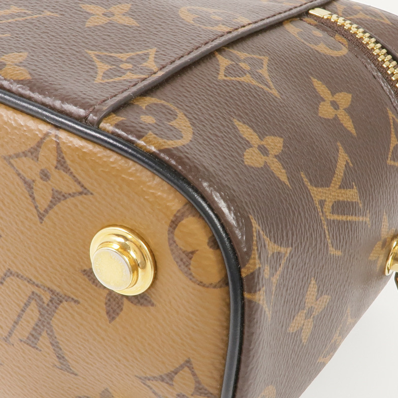 LOUIS VUITTON Monogram/Monogram Reverse Vanity PM金扣手挽肩背兩用袋棕色-6