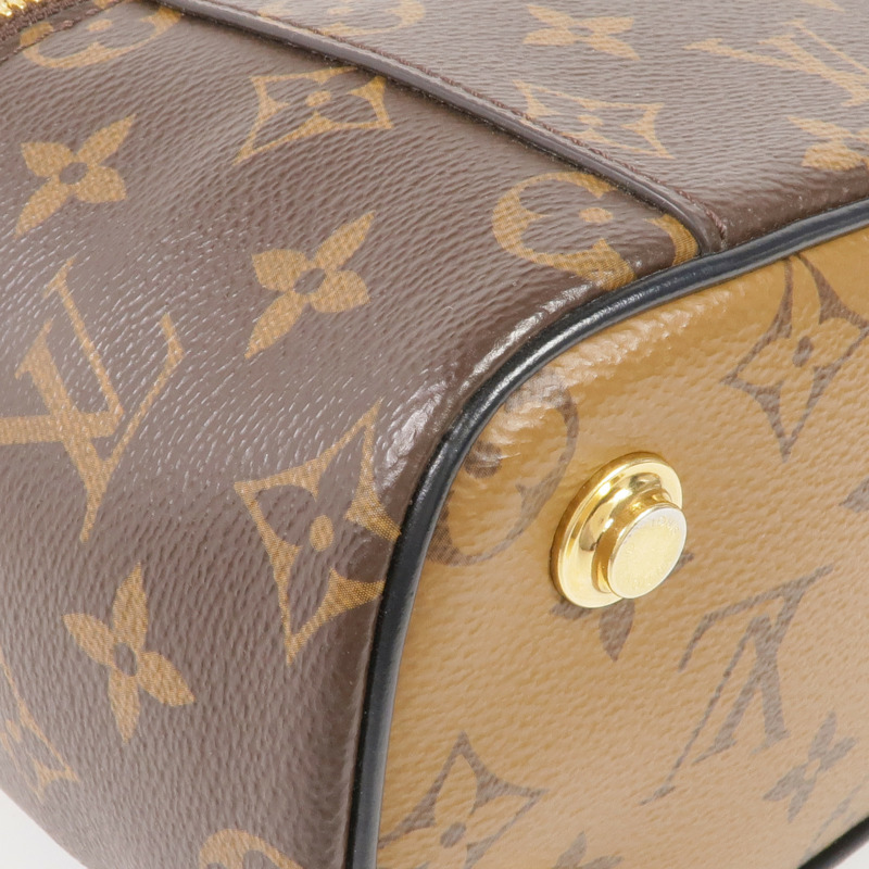 LOUIS VUITTON Monogram/Monogram Reverse Vanity PM金扣手挽肩背兩用袋棕色-7