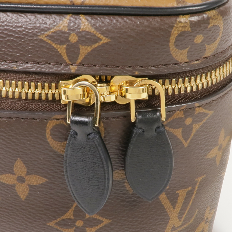 LOUIS VUITTON Monogram/Monogram Reverse Vanity PM金扣手挽肩背兩用袋棕色-9