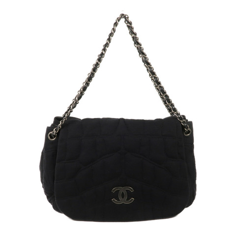 CHANEL 布料/皮革Chain Shoulder銀扣鏈帶肩背袋
