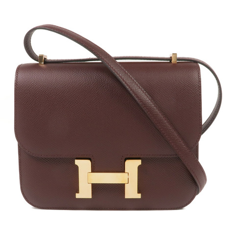 HERMES Epsom皮革Constance Mini金扣肩背袋Rouge Sellier
