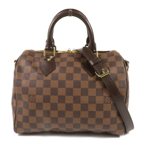 LOUIS VUITTON Damier Speedy Bandouliere 25金扣手挽肩背兩用袋棕色