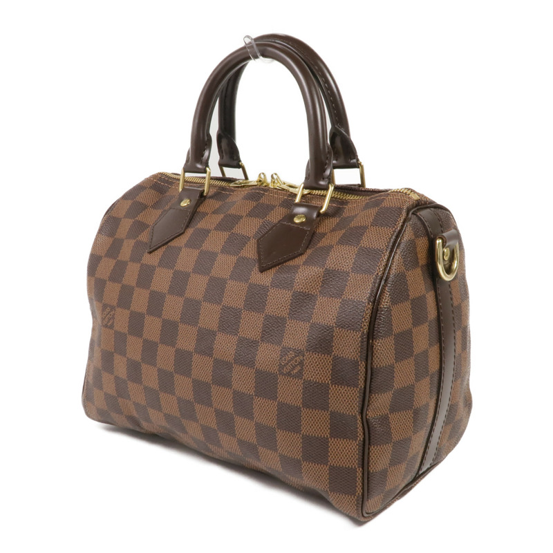 LOUIS VUITTON Damier Speedy Bandouliere 25金扣手挽肩背兩用袋棕色-1