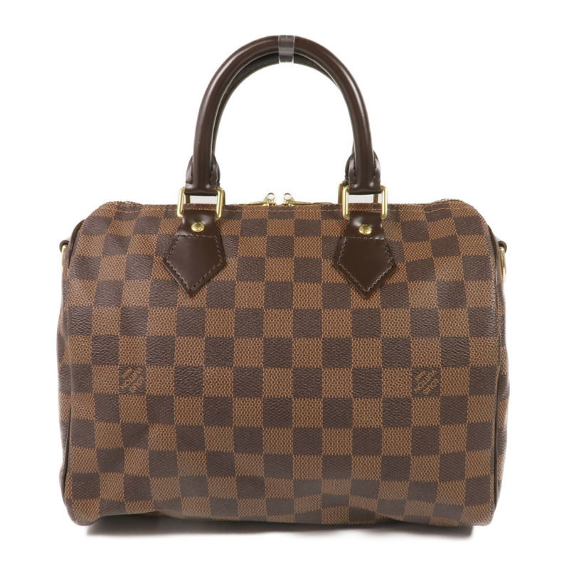 LOUIS VUITTON Damier Speedy Bandouliere 25金扣手挽肩背兩用袋棕色-2
