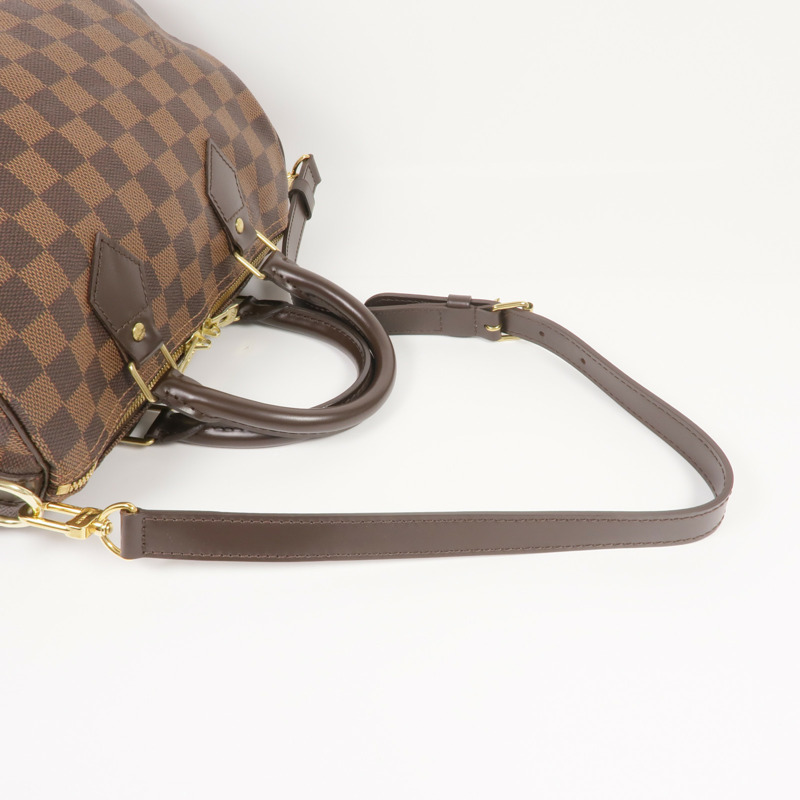 LOUIS VUITTON Damier Speedy Bandouliere 25金扣手挽肩背兩用袋棕色-4