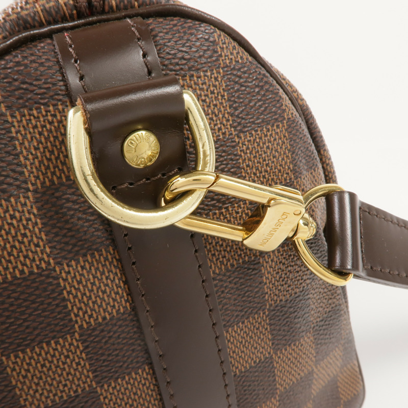 LOUIS VUITTON Damier Speedy Bandouliere 25金扣手挽肩背兩用袋棕色-6