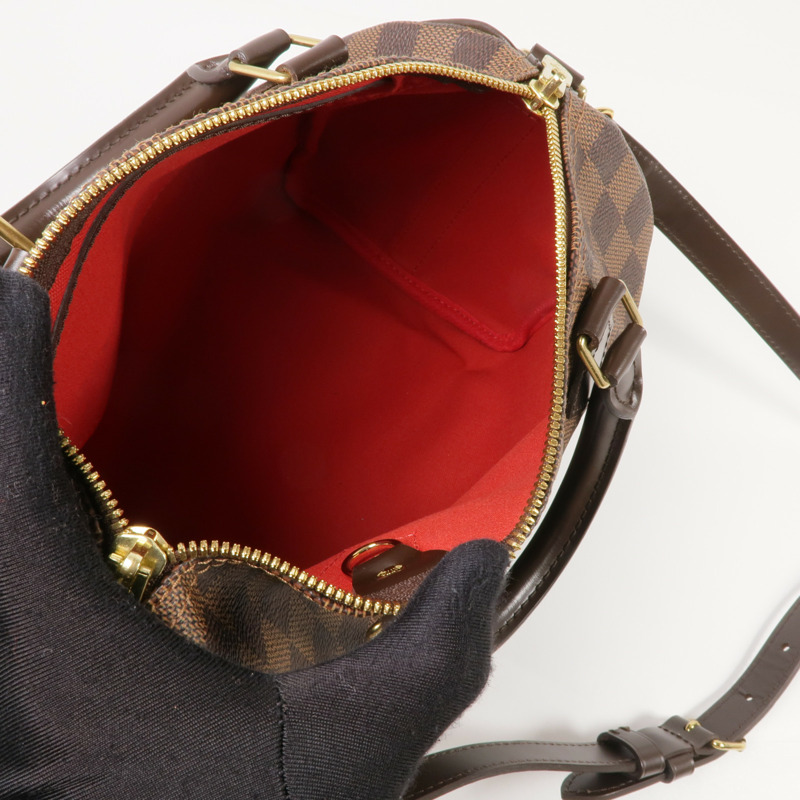 LOUIS VUITTON Damier Speedy Bandouliere 25金扣手挽肩背兩用袋棕色-7