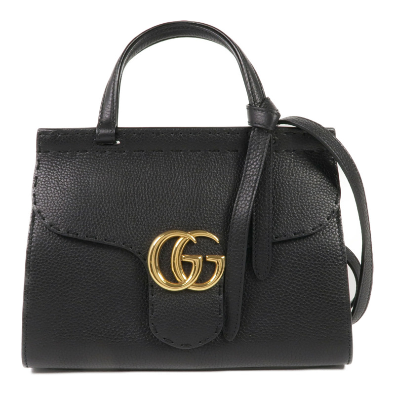 GUCCI 牛皮皮革GG Marmont Top Handle Bag金扣手挽肩背兩用袋-0