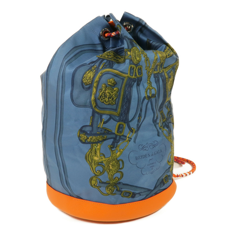 HERMES 絲質/牛皮皮革Soie Cool Backpack銀扣背包-2