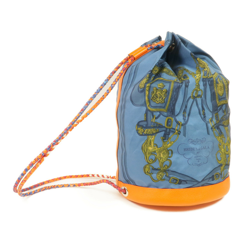HERMES 絲質/牛皮皮革Soie Cool Backpack銀扣背包-4