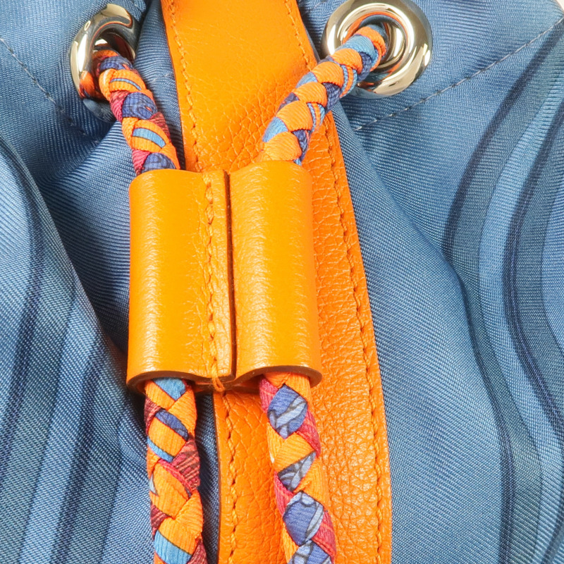 HERMES 絲質/牛皮皮革Soie Cool Backpack銀扣背包-10