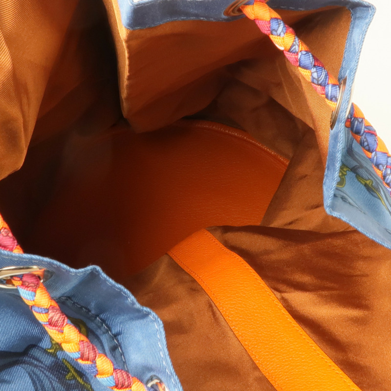 HERMES 絲質/牛皮皮革Soie Cool Backpack銀扣背包-12