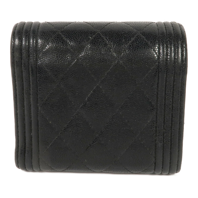 CHANEL 牛皮皮革Boy Trifold Wallet金扣錢包-1