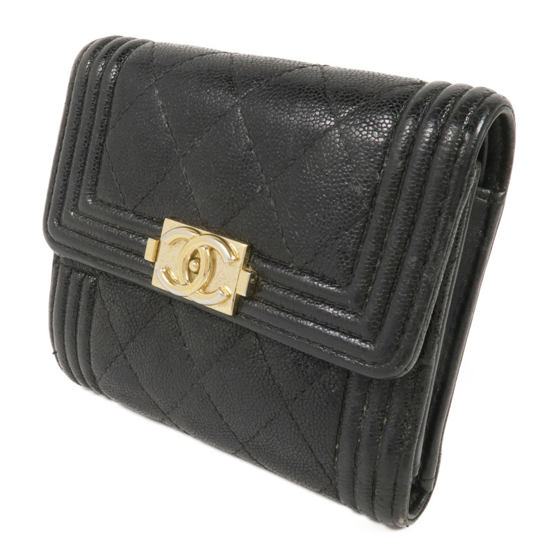 CHANEL 牛皮皮革Boy Trifold Wallet金扣錢包-2