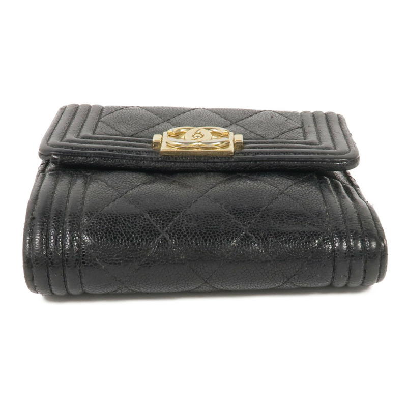 CHANEL 牛皮皮革Boy Trifold Wallet金扣錢包-3