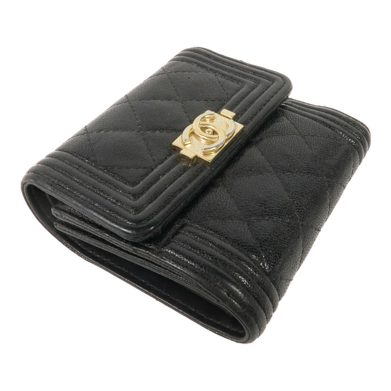 CHANEL 牛皮皮革Boy Trifold Wallet金扣錢包-4