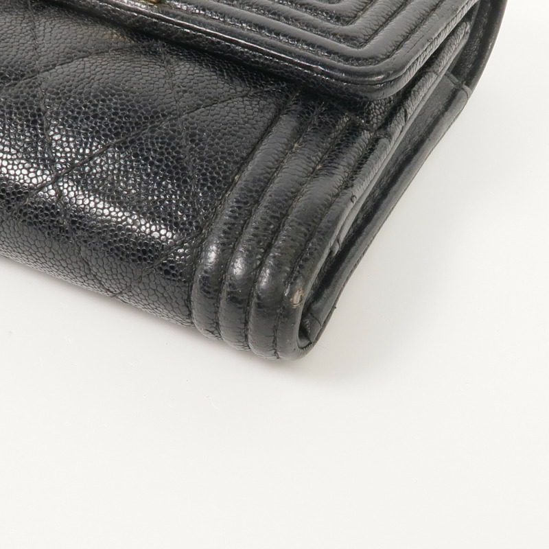 CHANEL 牛皮皮革Boy Trifold Wallet金扣錢包-6