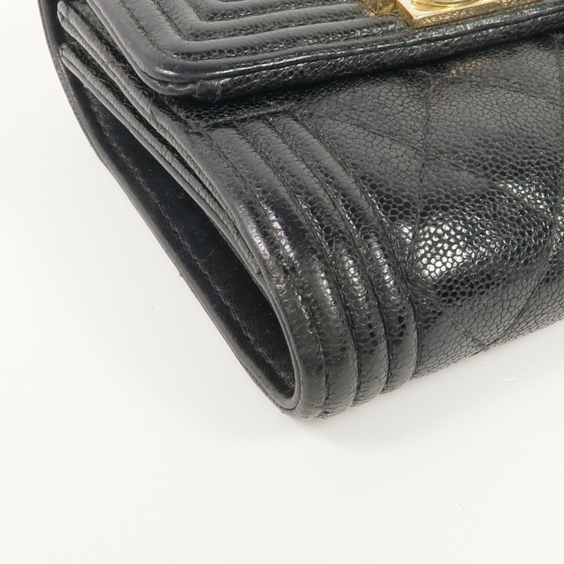 CHANEL 牛皮皮革Boy Trifold Wallet金扣錢包-7