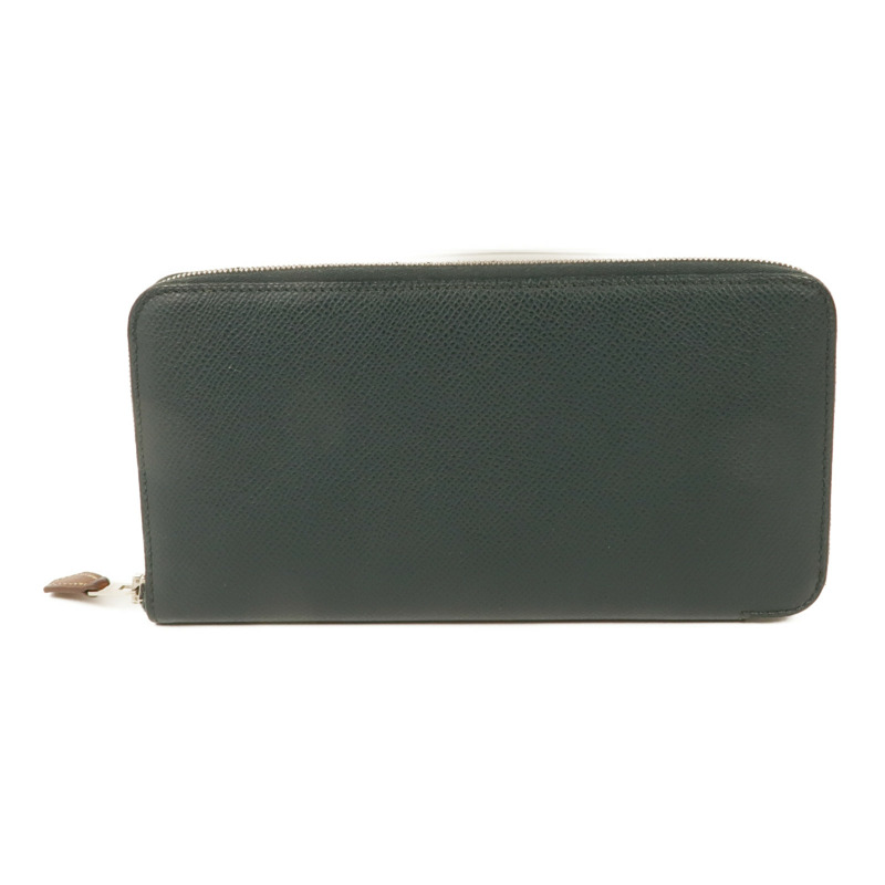 HERMES Epsom皮革Silk In Long Wallet銀扣長錢包Vert Cypress-0