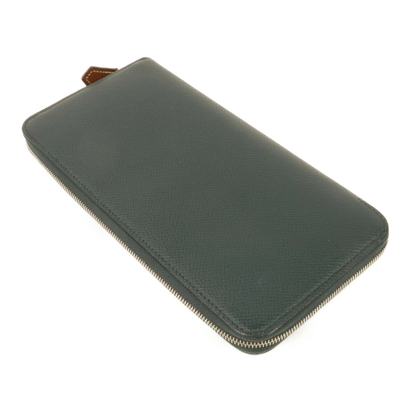 HERMES Epsom皮革Silk In Long Wallet銀扣長錢包Vert Cypress-4
