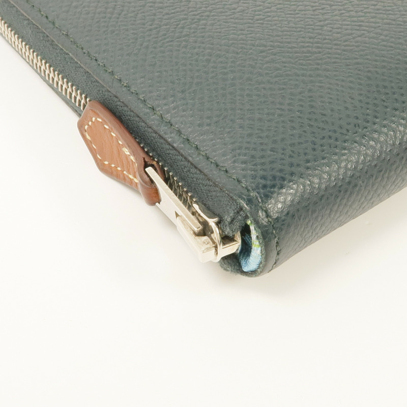 HERMES Epsom皮革Silk In Long Wallet銀扣長錢包Vert Cypress-7