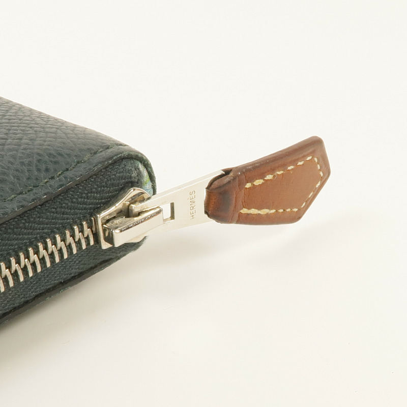 HERMES Epsom皮革Silk In Long Wallet銀扣長錢包Vert Cypress-10