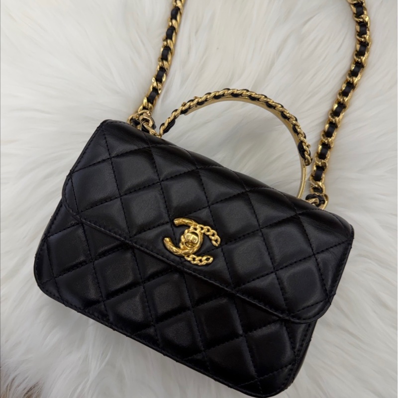 Chanel mini Flap Bg 黑金手柄鏈條包 芯片款-0