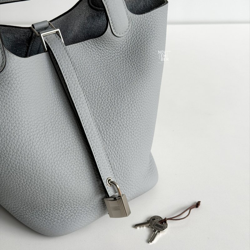 閒置新✨ 全配有購證 🙌🏻 Hermès 愛馬仕 Picotin18 冰川藍銀釦-2