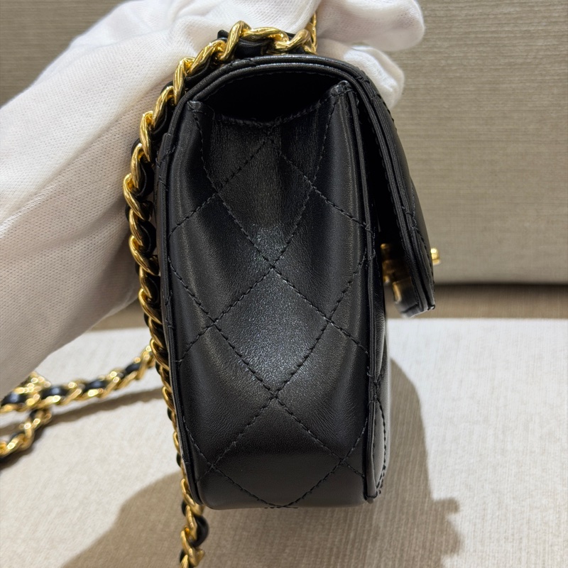 Chanel 22K黑金金柱調節釦風琴鏈包 芯片款-9
