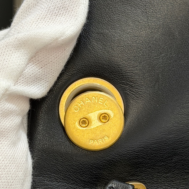 Chanel 22K黑金金柱調節釦風琴鏈包 芯片款-12