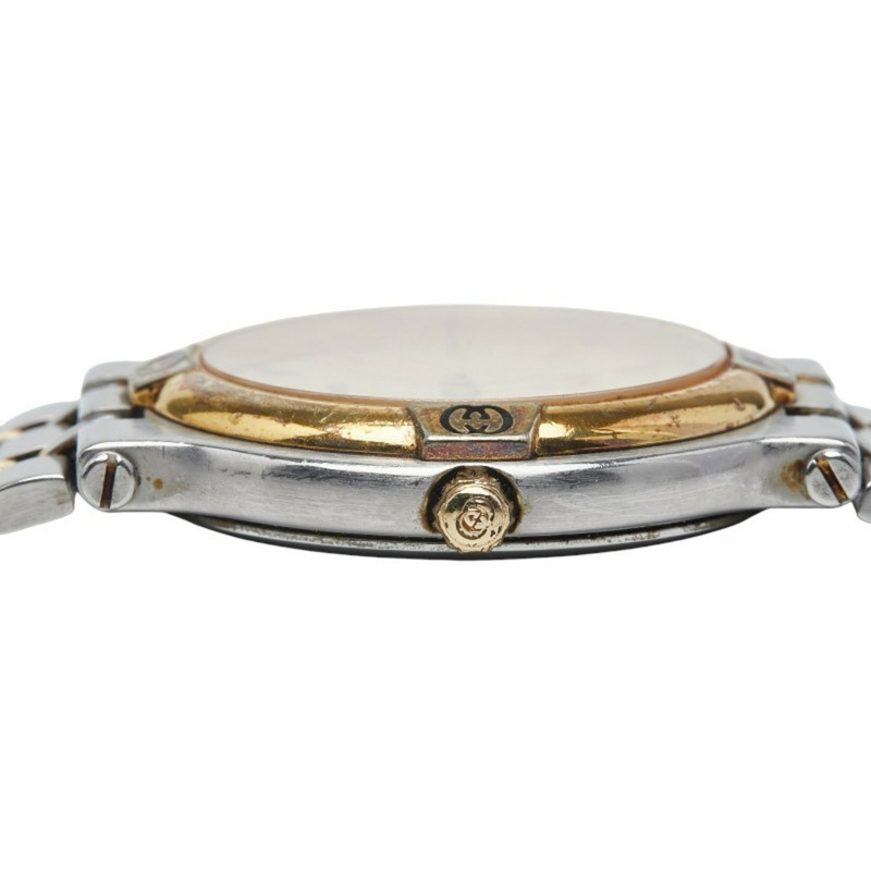 Gucci 男士腕錶，9000米石英機芯，金色錶盤，不鏽鋼鍍層-4