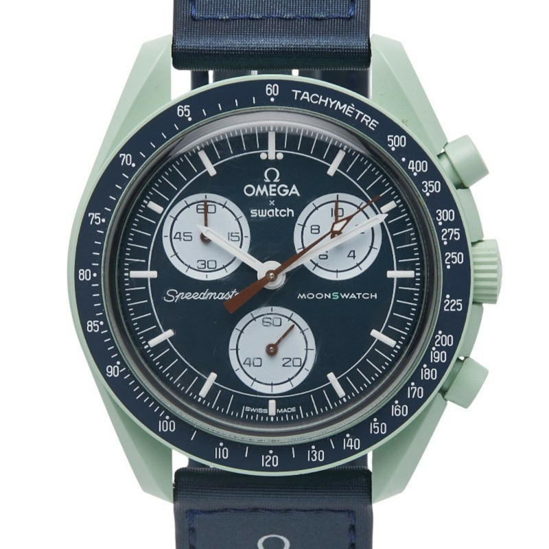 Oamim x Swatch 月球任務系列腕錶 SO33G100 石英錶 海軍藍錶盤 陶瓷尼龍錶帶 男士腕錶-0
