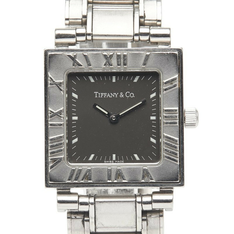 Tiffany Atlas 石英腕錶,黑色錶盤,不鏽鋼錶殼,女士款-0