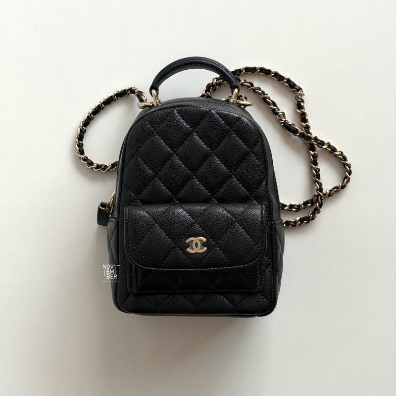 閒置新✨ Chanel 香奈兒 荔枝皮小書包黑色金釦-4