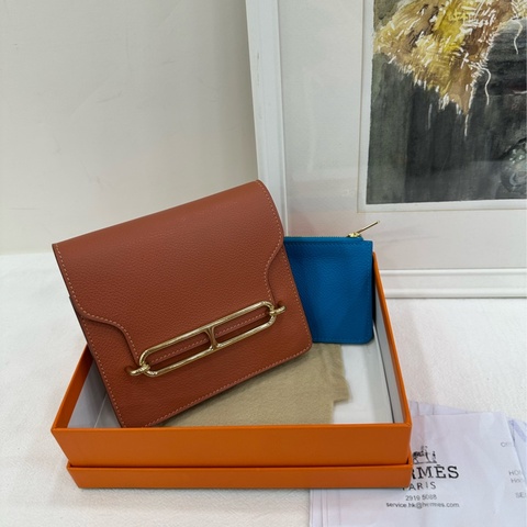 Hermes愛馬仕Roulis Slim短豬鼻子皮夾 南瓜色 Z刻