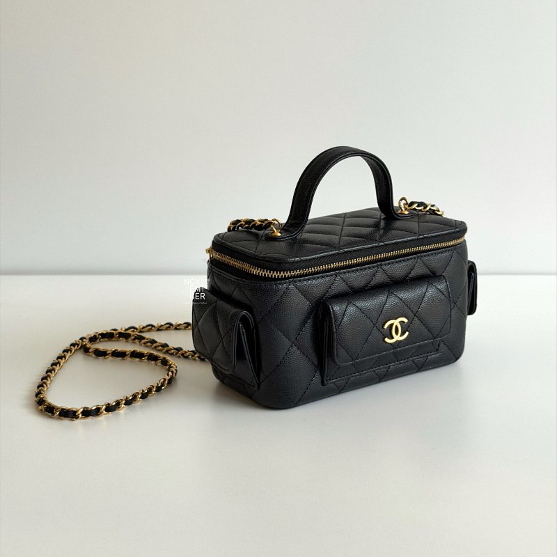 閒置新✨ Chanel 香奈兒 荔枝皮長盒子黑色金釦-1