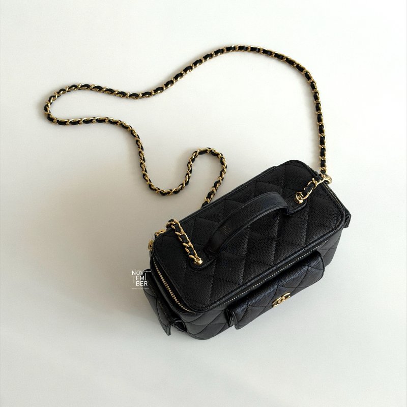 閒置新✨ Chanel 香奈兒 荔枝皮長盒子黑色金釦-2