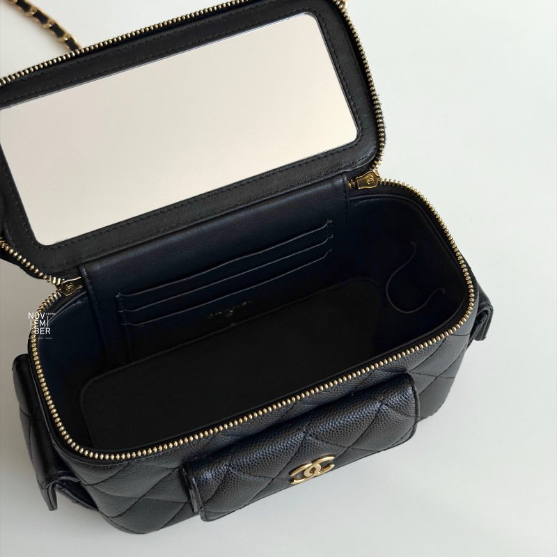 閒置新✨ Chanel 香奈兒 荔枝皮長盒子黑色金釦-3