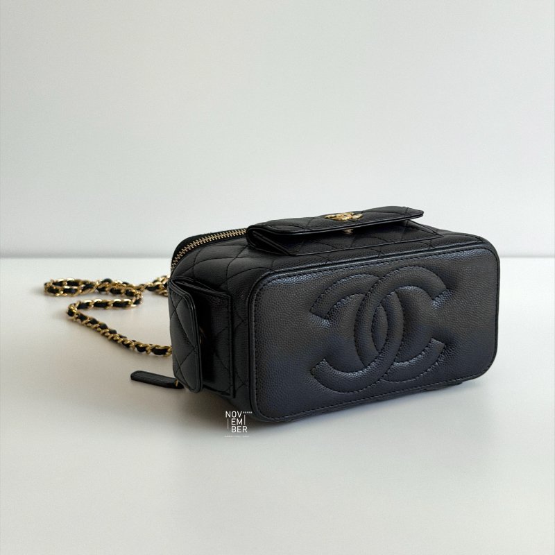 閒置新✨ Chanel 香奈兒 荔枝皮長盒子黑色金釦-4