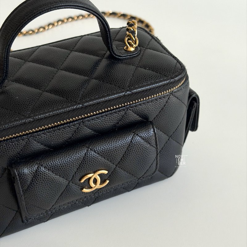 閒置新✨ Chanel 香奈兒 荔枝皮長盒子黑色金釦-5