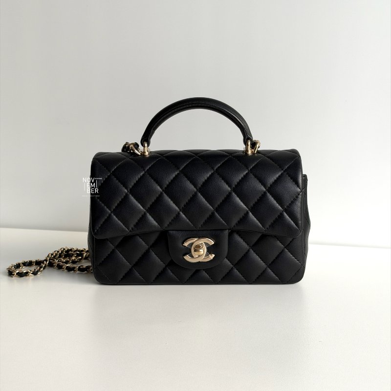 閒置新✨ Chanel 香奈兒 Mini CF Handle 黑色金釦-0
