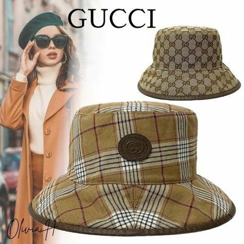 💎Han's house精品服飾💎GUCCI 滿版 老花 漁夫 帽子 雙面帶