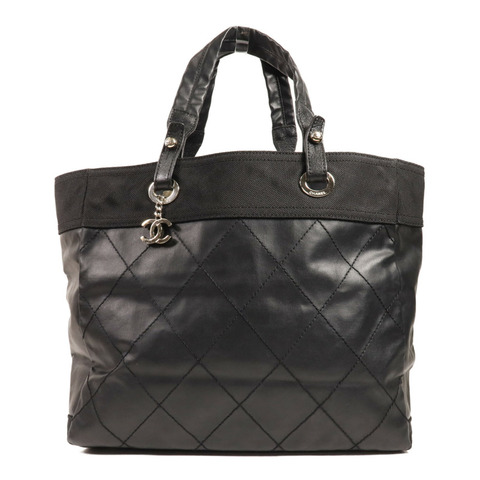 CHANEL 塗層帆布/尼龍Paris Biarritz Tote銀扣手挽袋