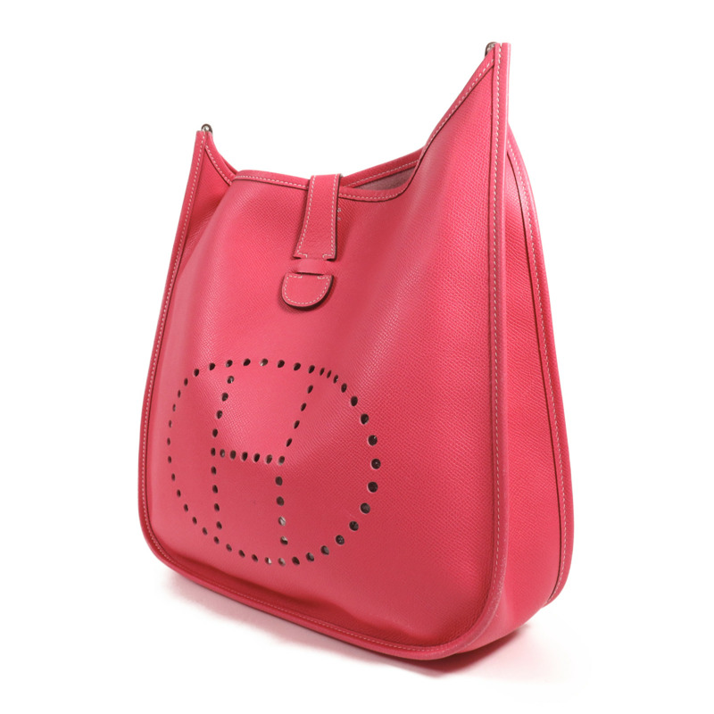 HERMES Epsom皮革Evelyne GM銀扣肩背袋Rose Tyrien-1
