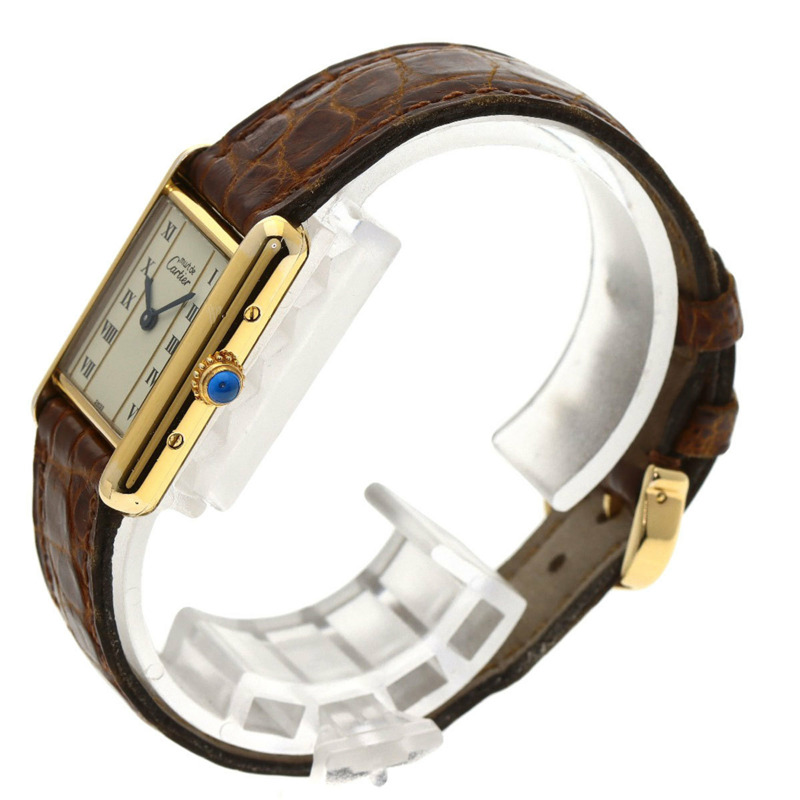 卡地亞 W1003053 Must Tank SM 女士腕錶,GP 皮革錶帶-1